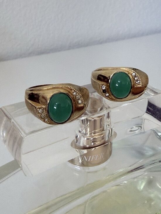 Esposito Other - Vintage ESPO Men's 10K Gold Filled Signet Ring Set of 2 Green Cabochon Size 11.5